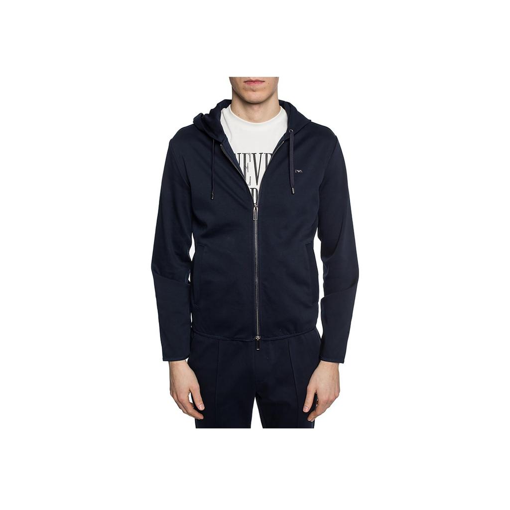 Emporio Armani Solid Color Logo Print Hooded Zip Casual Long Sleeve Sweatshirt Men Sweatshirt Navy-Blue 8N1BN2-1JBTZ-0920