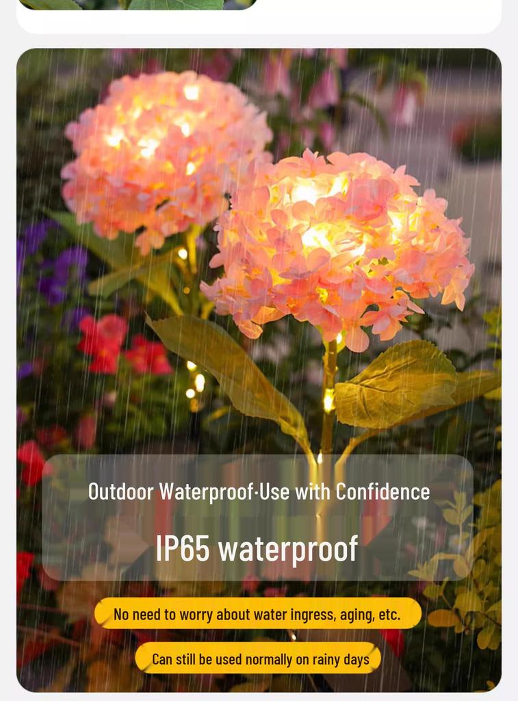 Hydrangea Solar-Powered Outdoor Flower Lamp: Cross-border Waterproof Decorative Light for Lawn and Courtyard.