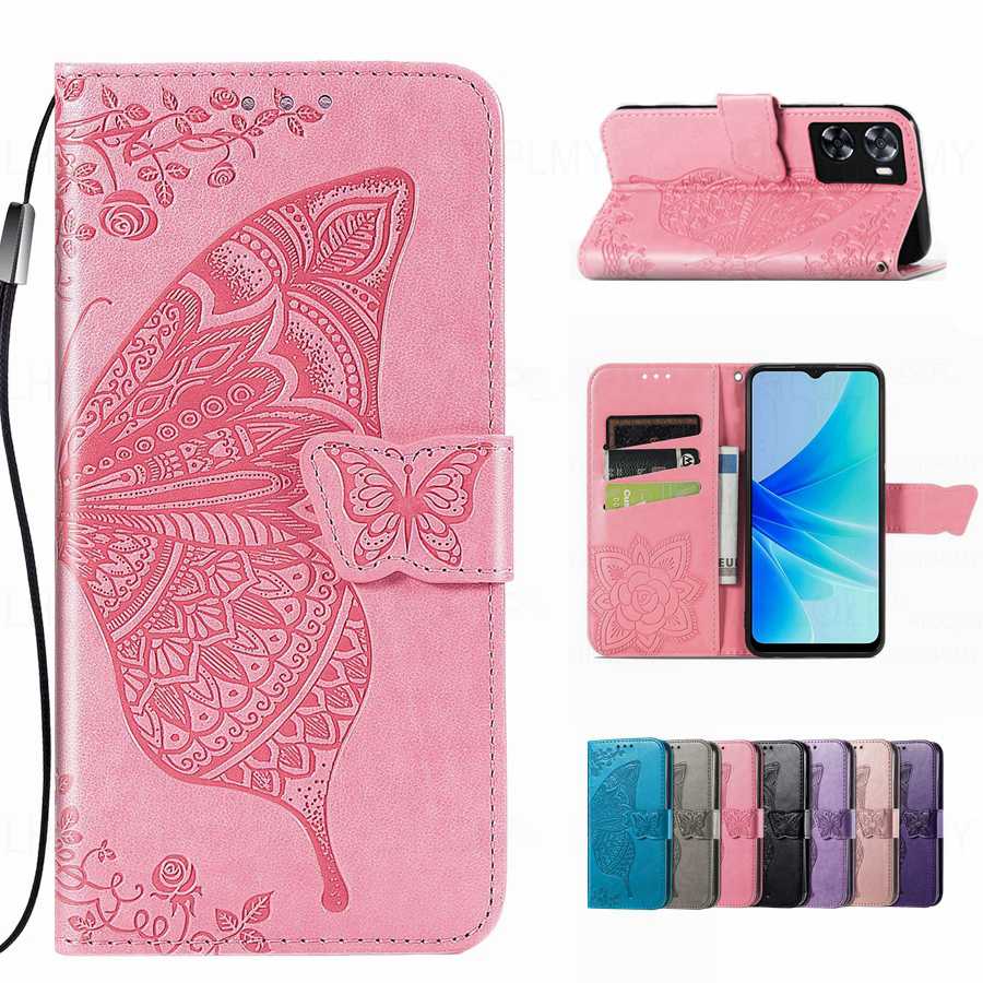 Butterfly Leather Flip Case For OPPO A57 A38 A74 A58 5G A78 A16 A79 A18 A40 Reno 13 13F Realme 8 9 14 Pro 11 C85 C51 C53 C63 C61 C67 Find Wallet Cover