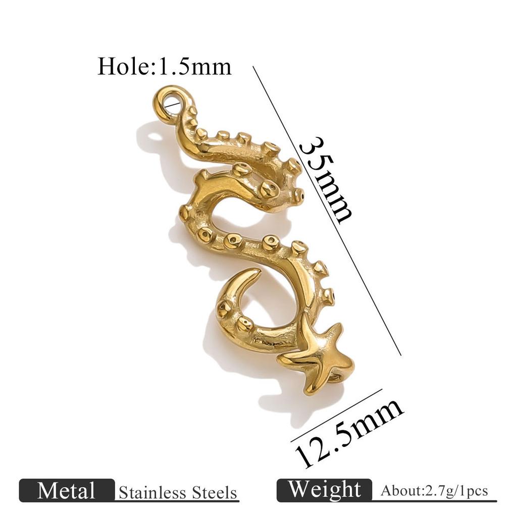 Yori 5PcsStainless Steel Casting Marine Animal Octopus Shark Crab Gold Pendant Ocean Series DIY Necklace Bracelet Jewelry