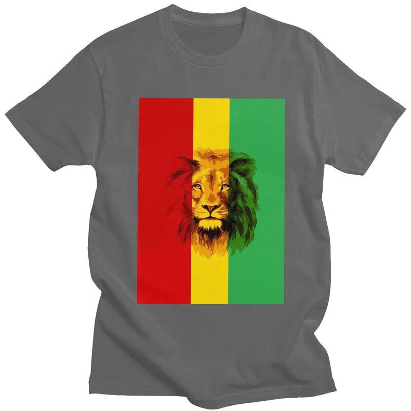 Custom Cool Jamaica Reggae Rasta Lion King T Shirt Men Short Sleeve Pure Cotton Tshirt Tees Streetwear Tshirts