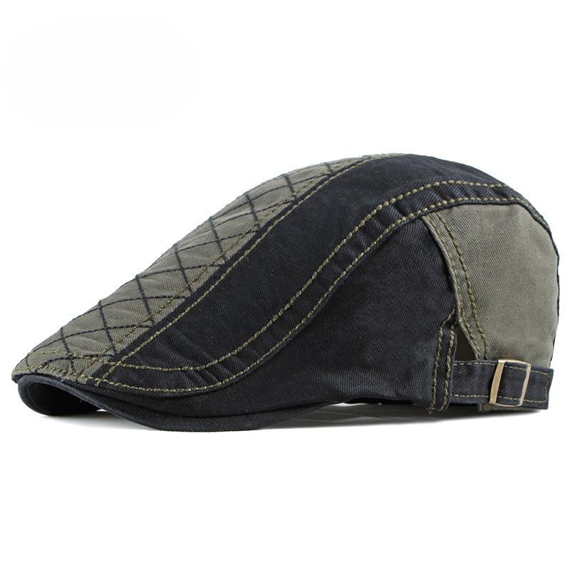

Vintage Cotton Patchwork Beret Hat for Men Women Diamond Lattice Flat Cap Korean Style Newsboy Cap Individual Sun Protection Duckbill Hat 55-60cm армія зелений колір