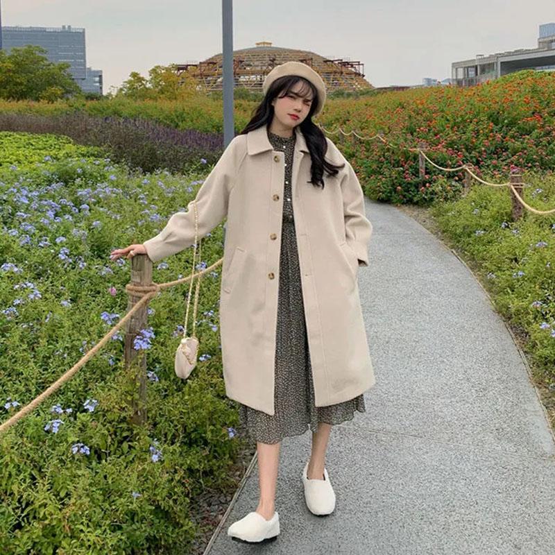 Jachetă lungă, neagră, caise, pentru femei, groasă de iarnă, în stil coreean, catifea, de lungime medie, de lână, jachetă solidă pentru damă de birou