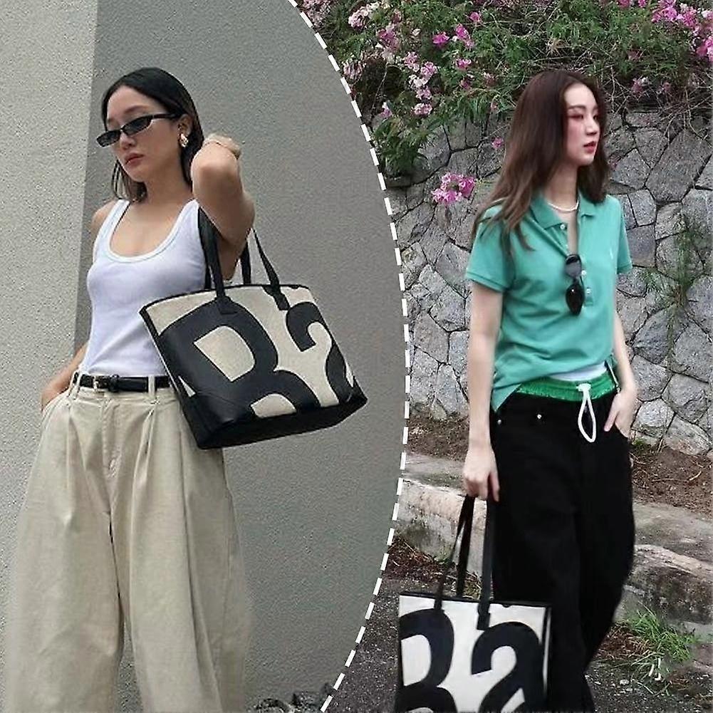 Canvas Tote Bag Large Capacity with Letter Print for Shopping Travel