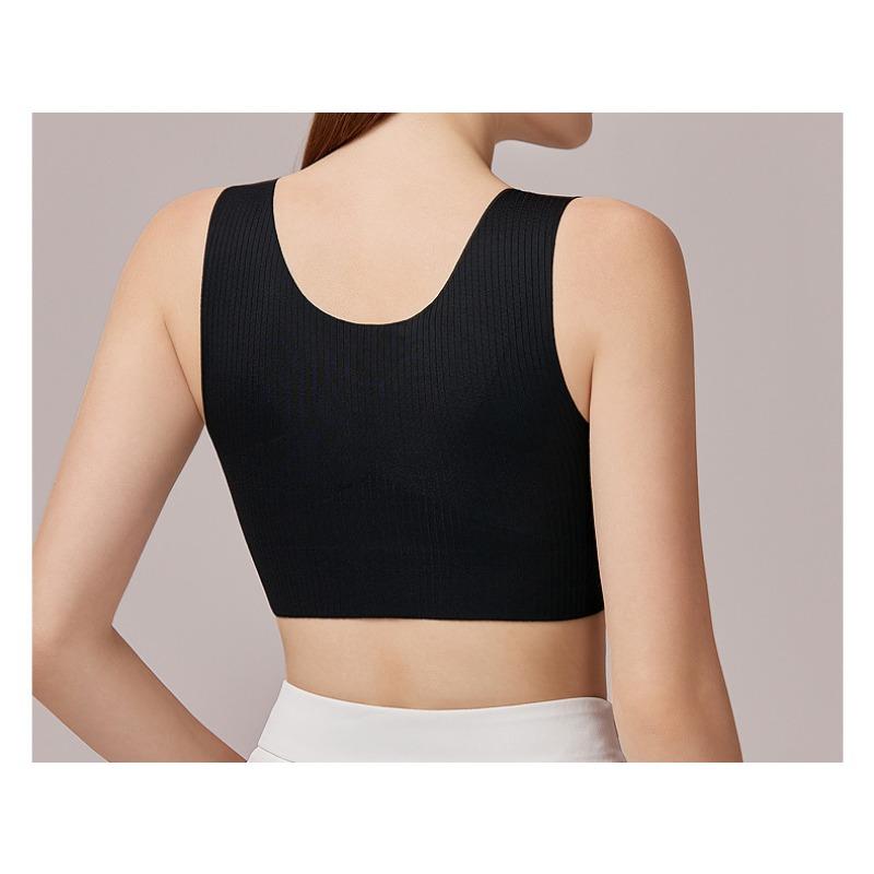 Seamless Ribbed Wide Strap Wireless Women Bra