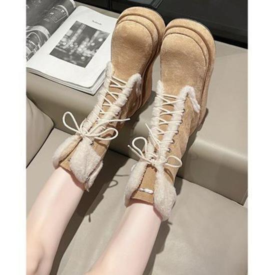 Flip Over Thick Soled Snow Boots for Women, Winter Midsole with Plush Insulation and Fashionable Straps, Hairy Martin Boots