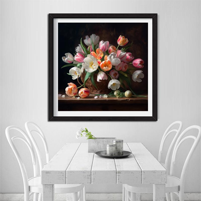 5d DIY Diamond Painting Cross Stitch Tulips Flower Basket Diamond Embroidery Mosaic Full Round Drill Home Decor Arts