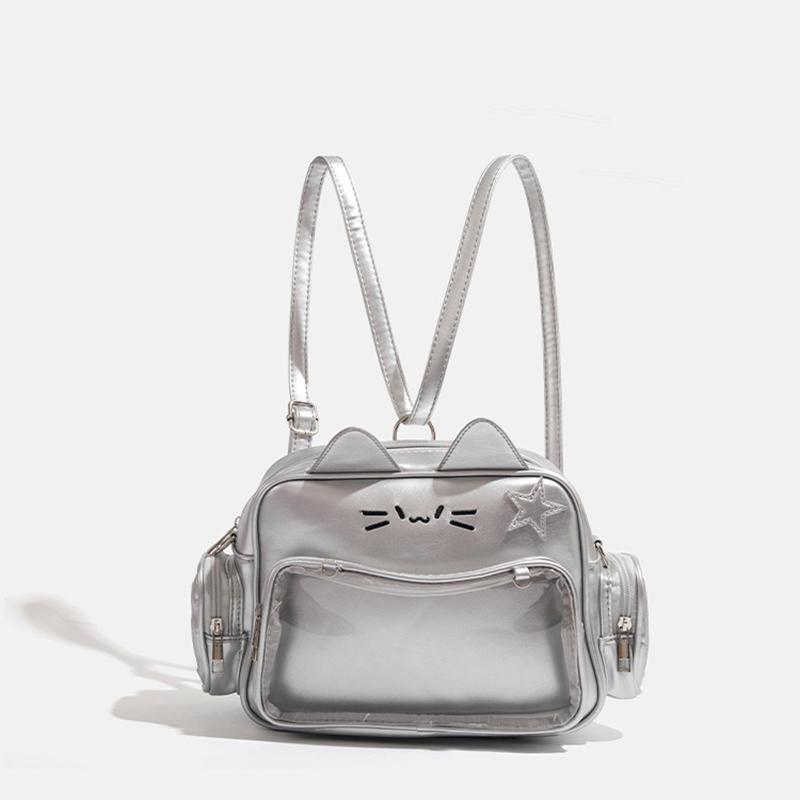 Y2K Ita Bag Cat Pu Backpack – Foldable, Adjustable Strap, Secure Zipper, Preppy Style Cute Schoolbag