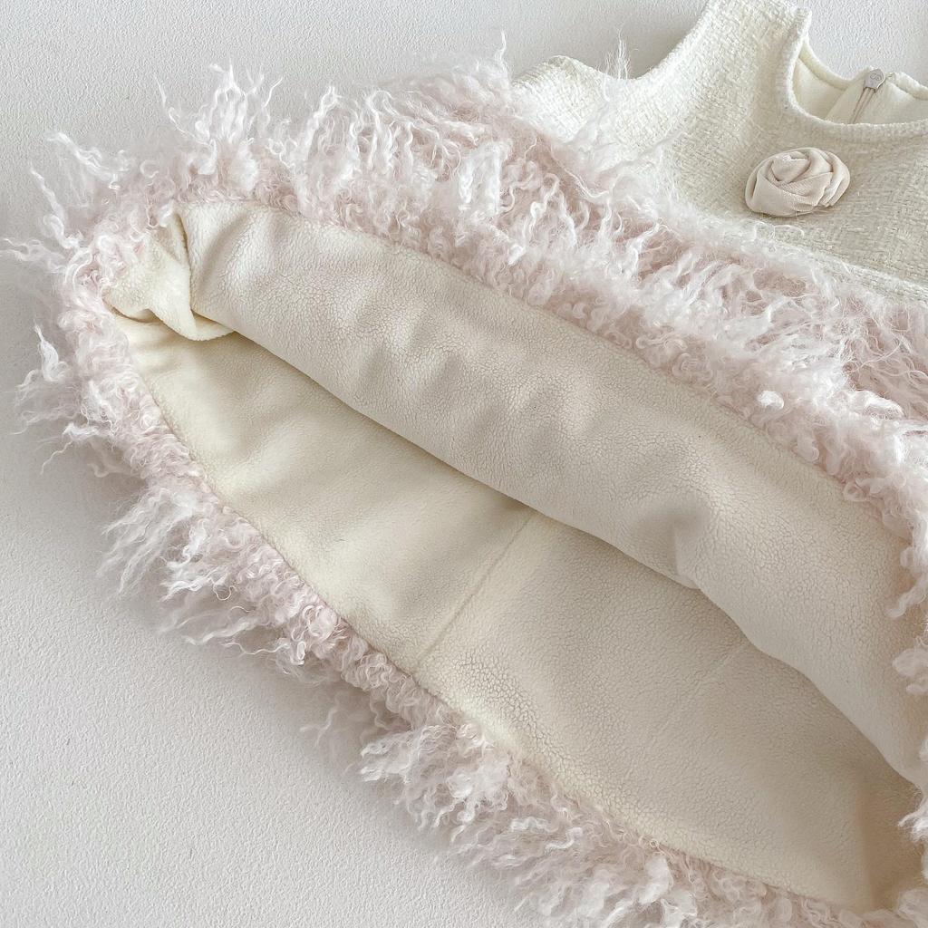 2025 New Winter Little Girls' French Chic Fleece-Lined Sleeveless Princess Dress