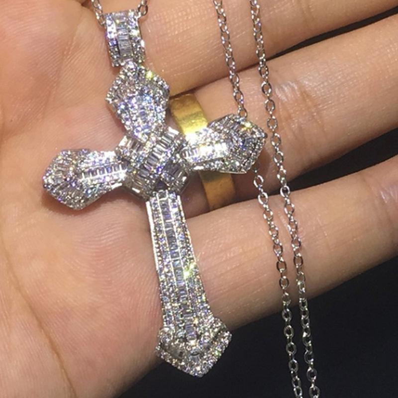 Big Zircon Cross Pendant Necklace 