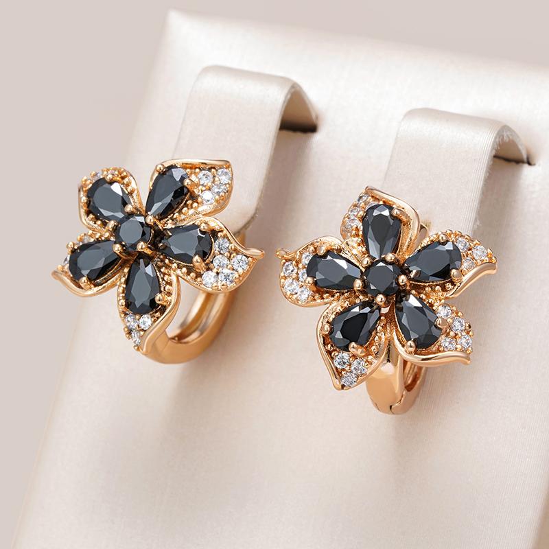 New  Rose Gold Dark Zircon Earrings Charms Loops Inlay Bling Cut Crystal Clips Ear Hoops Party Fine Jewelry For Women