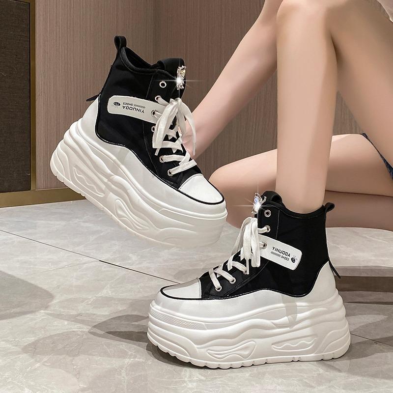 Fashion 2024 Spring Fashion Women Ankle Boots High Platform Canvas Boots 8CM Wedge Heels Sneakers Woman Autumn Thick Sole Short Boots