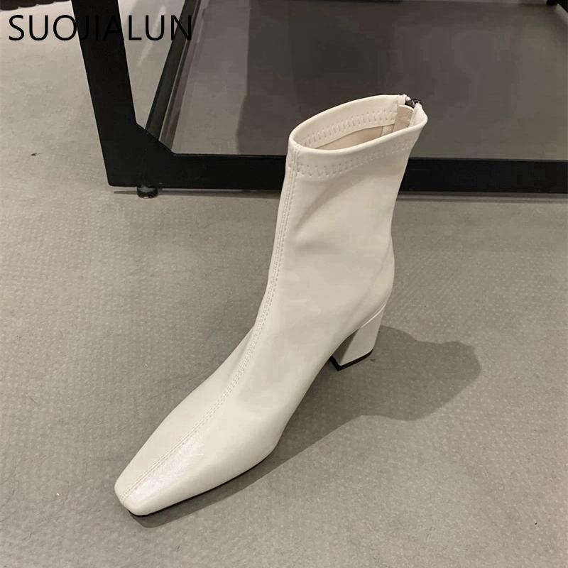 Fashion SUOJIALUN 2024 Winter New Brand Women Ankle Boots Fashion Square High Heel Ladies Elegant Dress Short Boot Round Toe Pumps Shoes