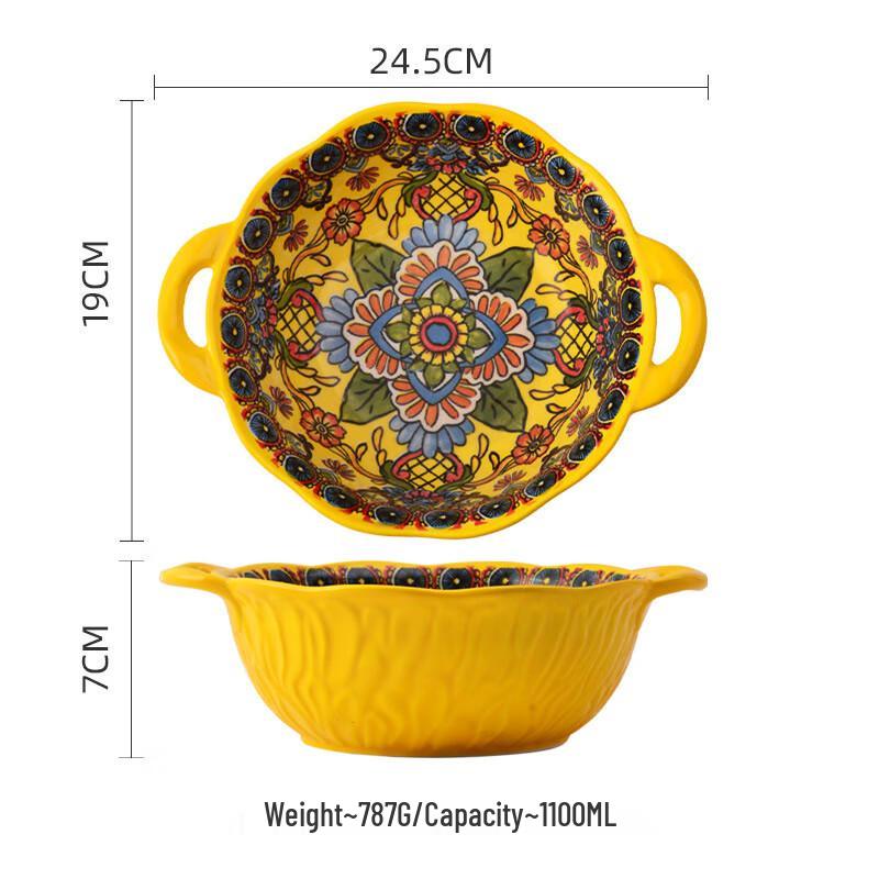 Chinese Ceramic Yellow Flower Large Soup Bowl