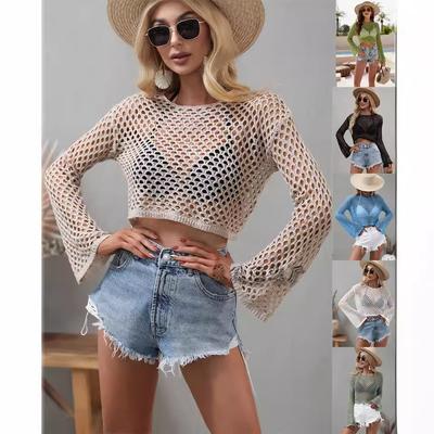 Frühling Neuer Stil Gestrickter Pullover Damen Lockerer Ärmel Rundhals Hohlstrickware