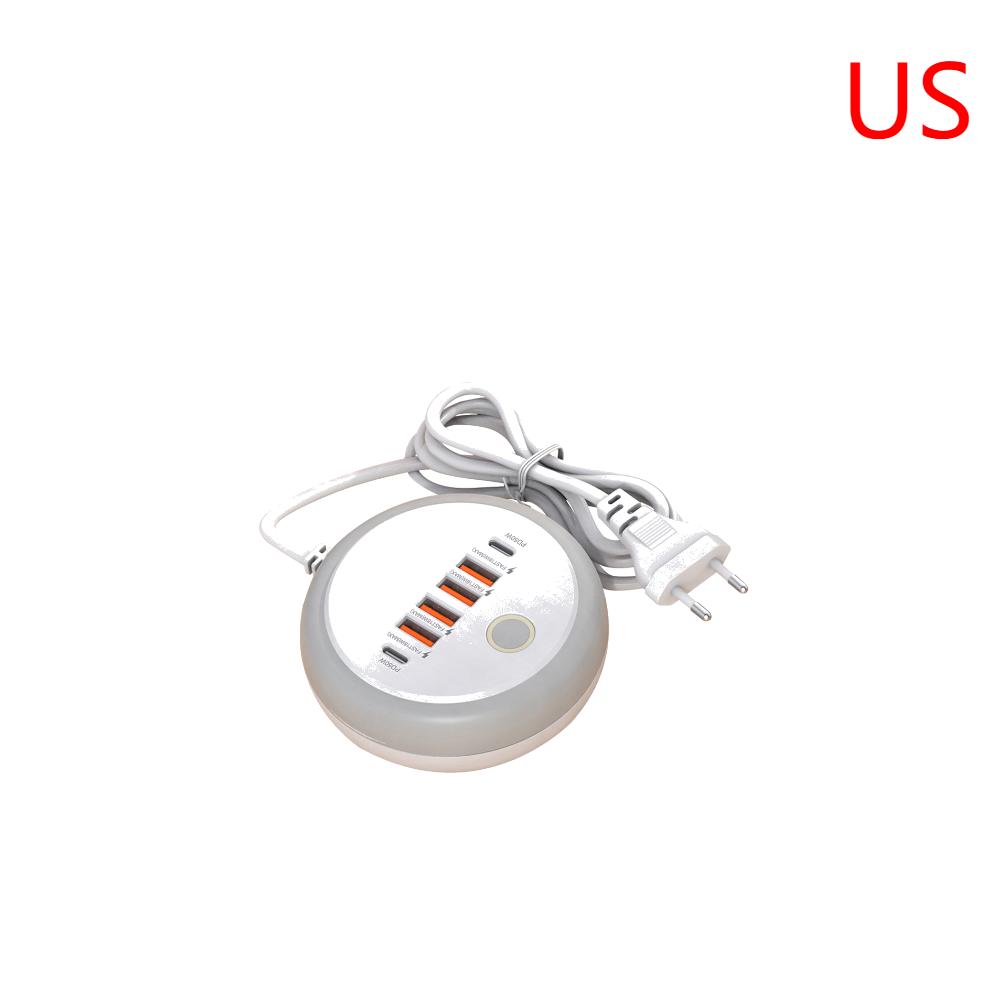 

PD20W Multi Port Socket with LED Light 2 Type-C+4 USB Quick Mobile Phone Charger USB Adapter Charger for Home Office US