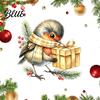 Pine Branch Wall Decals Christmas Bird Static Window Sticker Cute Watercolor Glass Stickers with Branch PVC Waterproof Easy Apply Film Clings