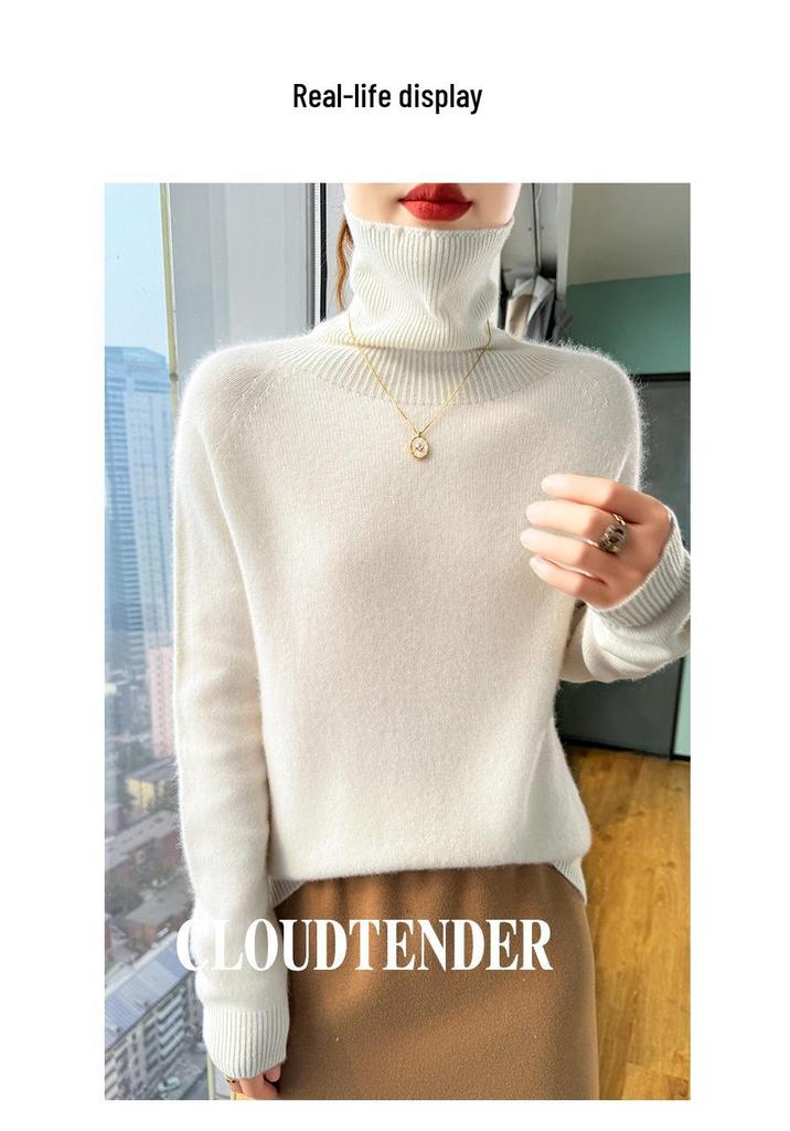 Women's Cashmere High-Neck Sweater, 2025 Style: Thickened Saddle Shoulder, High-End Fashion, Loose Fit