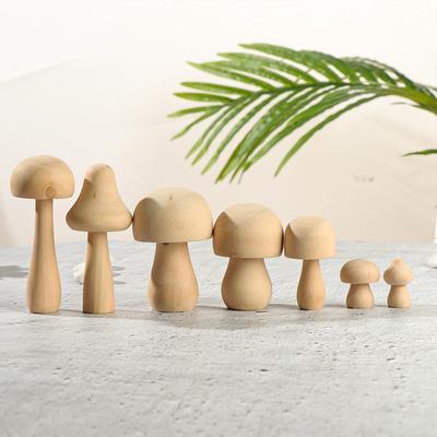 Mini Doll Wooden Mushroom Model Ornaments Unpainted DIY Crafts Natural Wood Statue Toy Painting Figurine Home Decoration