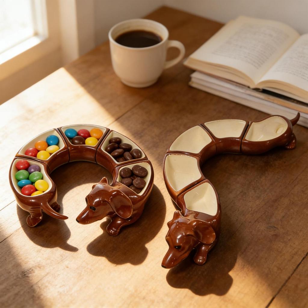 Divided Tray Dachshund 5 Section Handcrafted Platter Sectioned Serving Tray Set for Home Kitchen Cooking Eating Dinner Tabletop