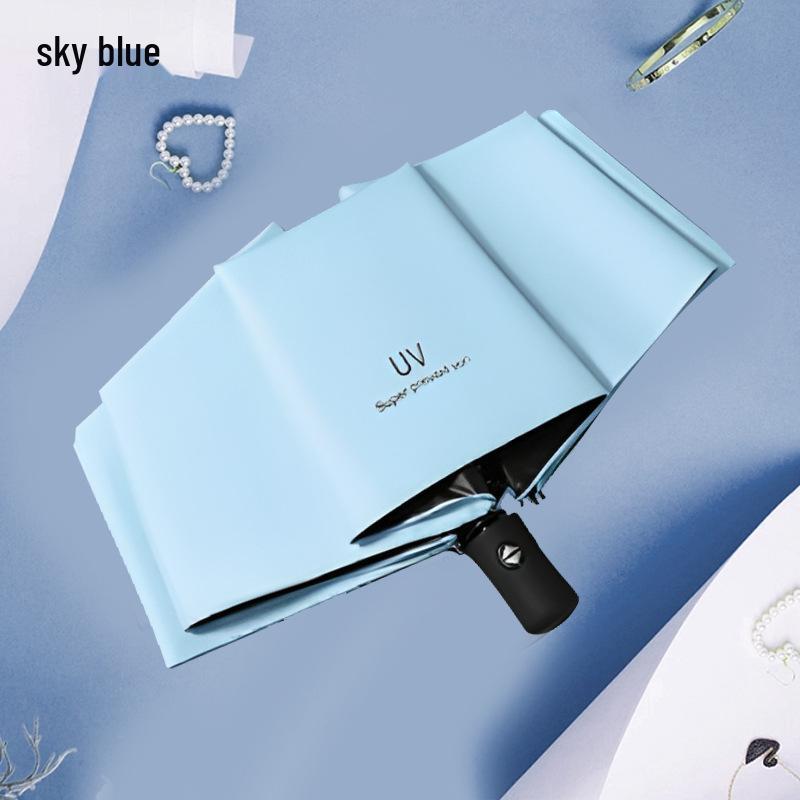 Triple-Fold Forest-Style Umbrella with 8 Ribs, Thick Black Coating for Sun Protection & Rain Shade