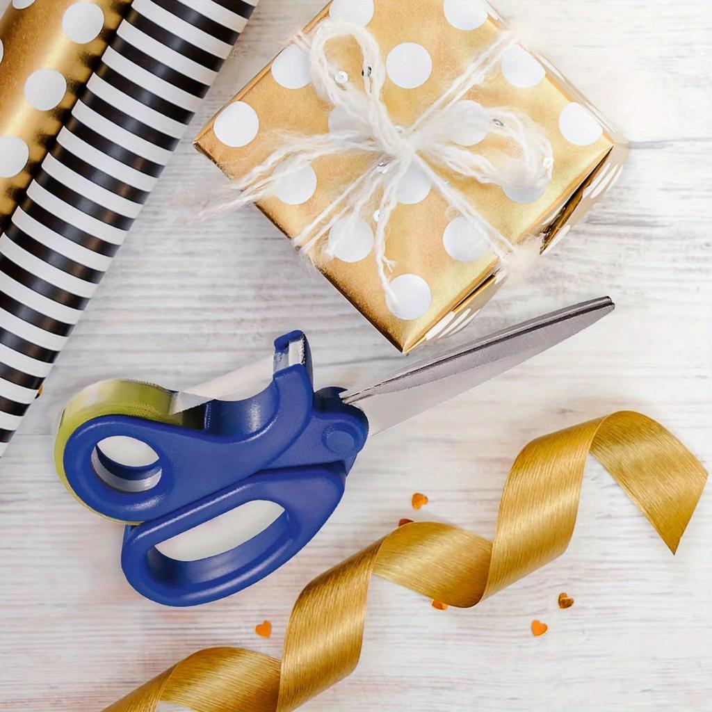 2-in-1 Scissors & Integrated Clear Tape Dispenser Cutter, Multi-Purpose Paper Roll Cutter for Gift Wrapping and Office Use