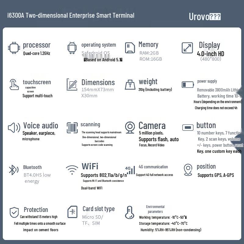 UROVO i6300A Android Handheld PDA with 1D/2D Scanner