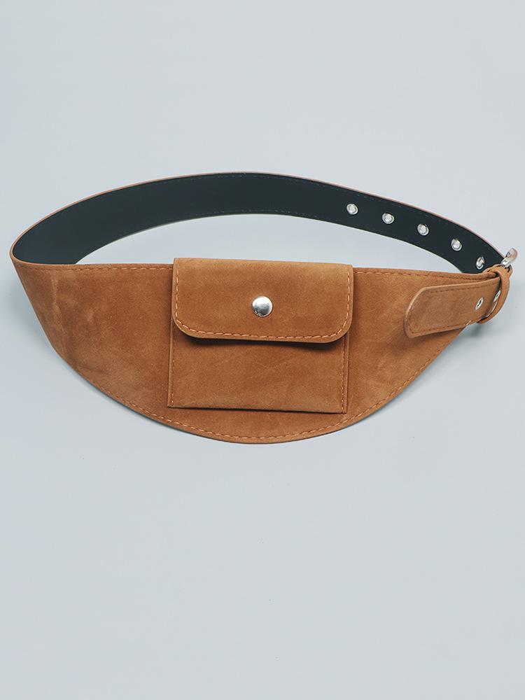 Women's Brown Vintage Suede Waist Bag - High-End Decorative Belt for Jeans & Skirts