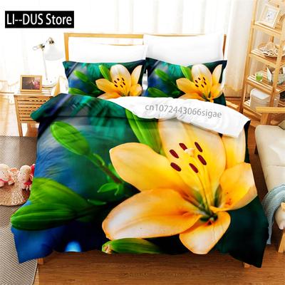 Gelbe Blumen Königliche Bettwäschegarnitur Bettbezug-Set Bettwäsche Digitaldruck King-Size Bettbezug-Set Bettwäschegarnitur
