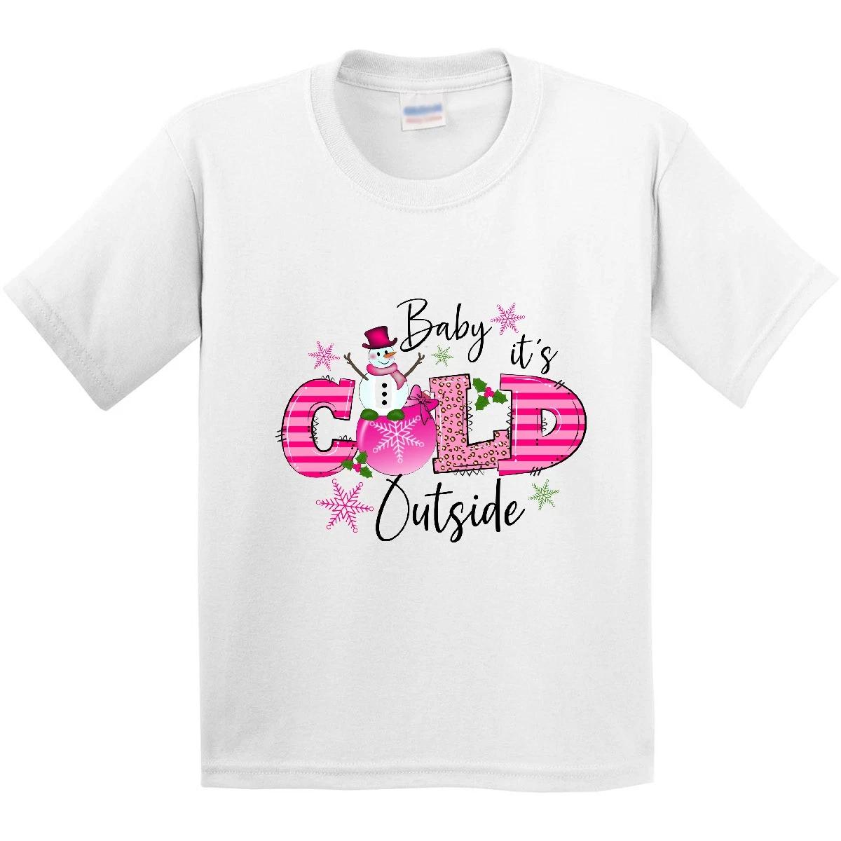 

Inktastic Baby It s Cold Outside Youth T-Shirt Snowman Winter Pink Snow Tee Kids 130
