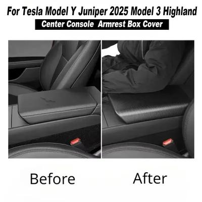 Per Tesla Model 3 Highland Model Y Juniper 2025 Accessori Coperchio Scatola Portaoggetti Poggiabraccio Fibra di Carbonio ABS Pannello Consolle Centrale Imbottitura
