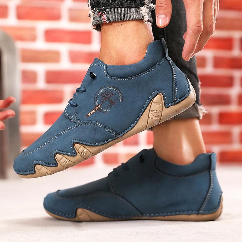 

Fashion Men s Flat Casual Shoes Handmade PU Casual Shoe Outdoor Sports Shoes Designer Shoes Hiking and Mountaineering Boots Skateboard 40 темно-синий