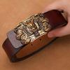 Men's Retro Genuine Cowhide Leather Belt with Smooth Buckle - Extended Large Size for Trendy and Plus-Size Fashion