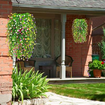 2 stuks UV-bestendig Niet-vervagend Kunstbloemen Eucalyptus Camellia Hangend Realistisch Nepbloemen voor Buiten Binnen Wanddecoratie