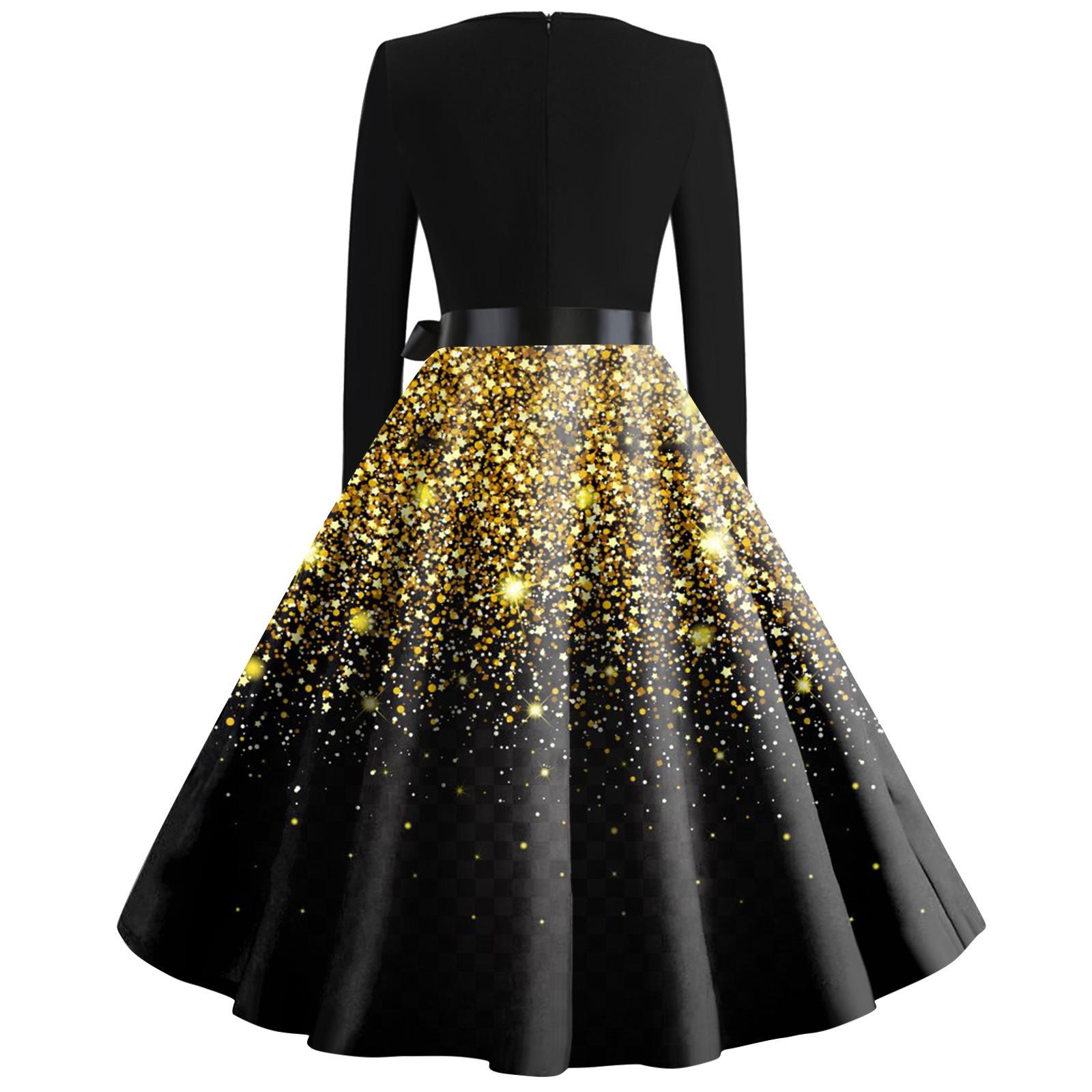 Женские повседневные модные винтажные длинные платья с длинным рукавом с рождественским — фото 4