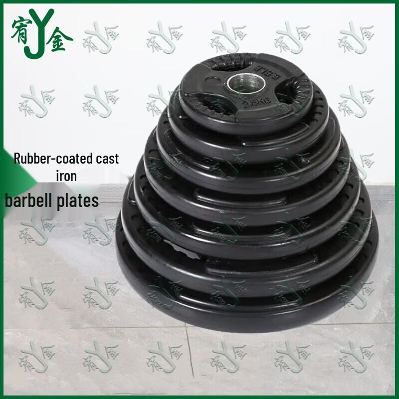 Yujin Three-Hole Rubber Coated Cast Iron Barbell Plate
