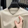 Men's Autumn and Winter Middle-aged Men's Dad Wear V-neck Versatile Solid-color Knitted Sweater Bottoming Shirt
