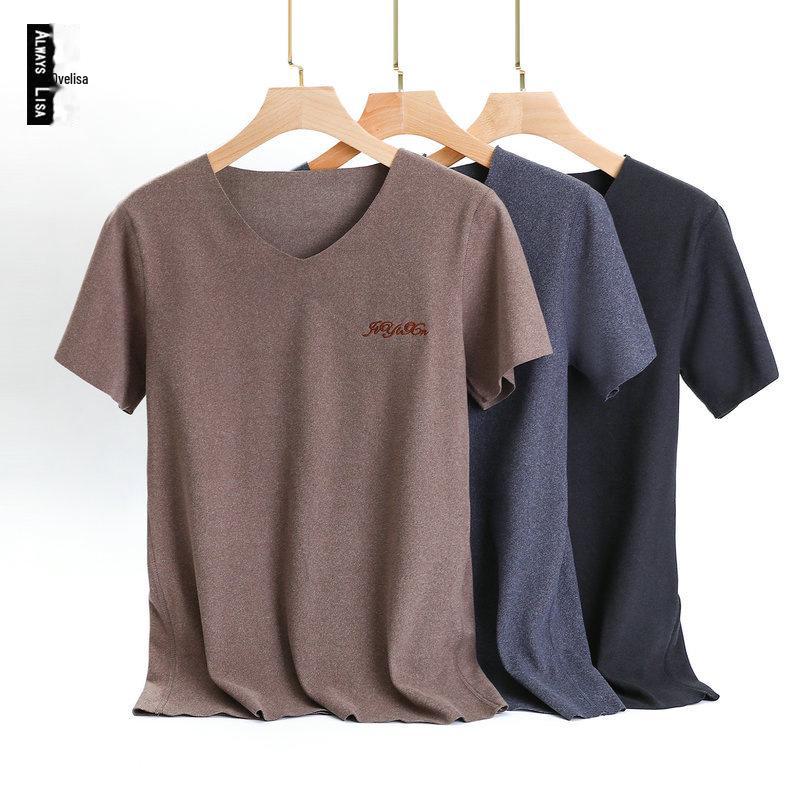 Мужская теплая футболка Otaku из немецкого бархата с V-образным вырезом и короткими рукавами, а также утепленная бархатная рубашка для осени/зимы. 3XL кофейный