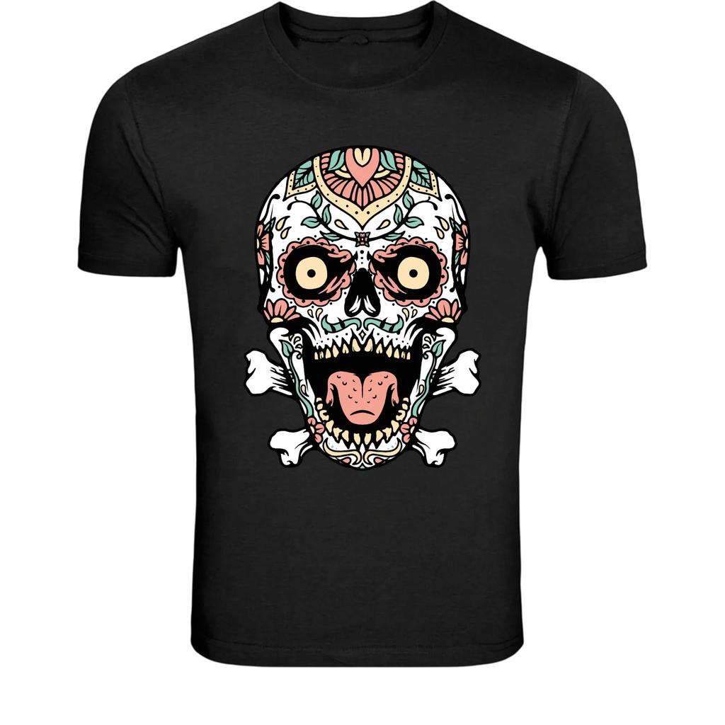 Day of the Dead Skull Art T-Shirt - Colorful Sugar Skull Graphic