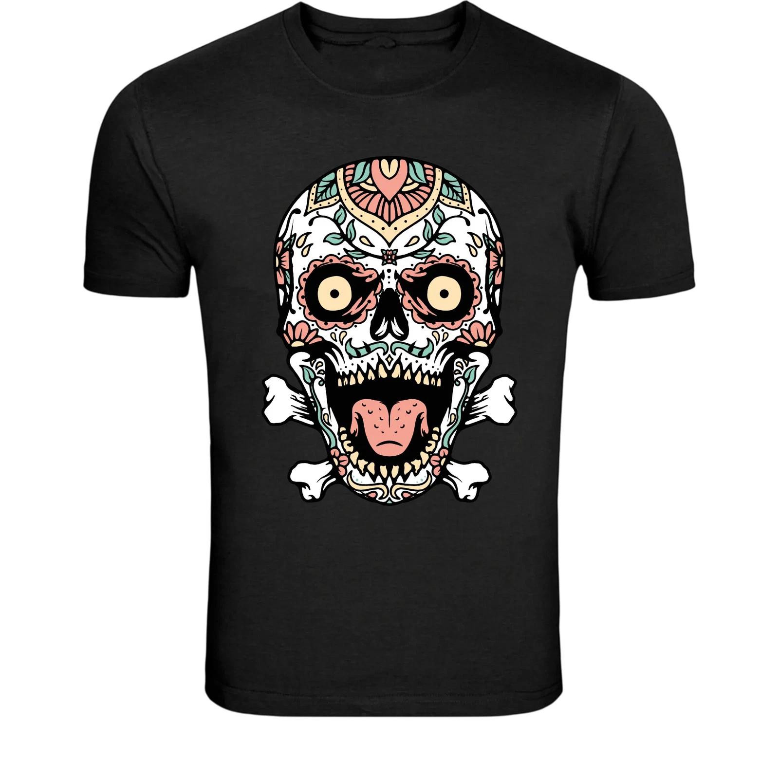 Day of the Dead Skull Art T-Shirt - Colorful Sugar Skull Graphic 3XL