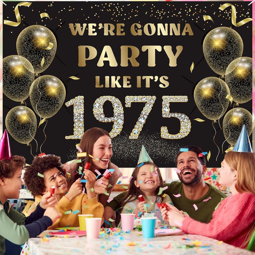 We’re Gonna Party Like It’s 1975 Birthday Banner Backdrop, Cheer To 50 Years Birthday Banner, 50th Birthday Party Supplies for Men Women
