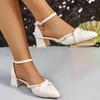 Elegant Ladies Pearls Ankle Strap Pumps Spring 2026 Comfortable Thick Square Heels Office Working Shoes Woman High Heeled Shoes