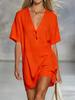 Women's Short Sleeve V Neck Button Front Casual Dress Multi Color