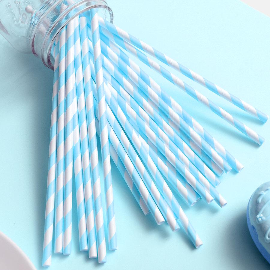 25-Pack Striped Biodegradable Paper Straws for Milk Tea and Beverages