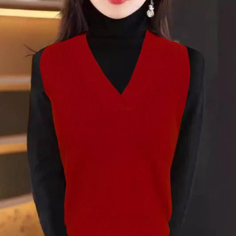 Thin Large V-Neck Knit Sleeveless Inner Pullover Loose Knit Vest Sweater