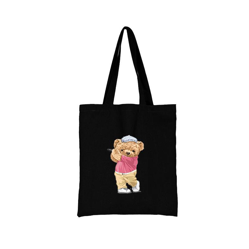 Women Shopping Bag All-match Bear Series Handbag Foldable Reusable Cloth Shopper Harajuku Style Bag Student Canvas Tote Bag