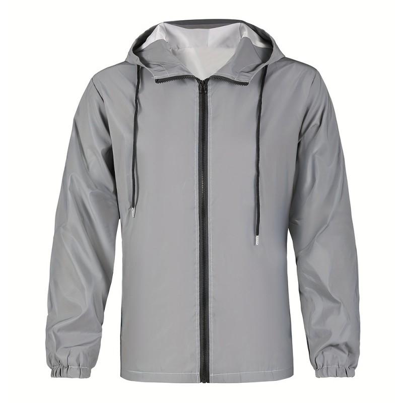 Mens Loose Fit Hooded Reflective Jacket Cycling Outdoor Wear