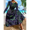 Womens Purple Floral Print Long Sleeve Maxi Dress - Elegant Party In Milk Silk Fabric