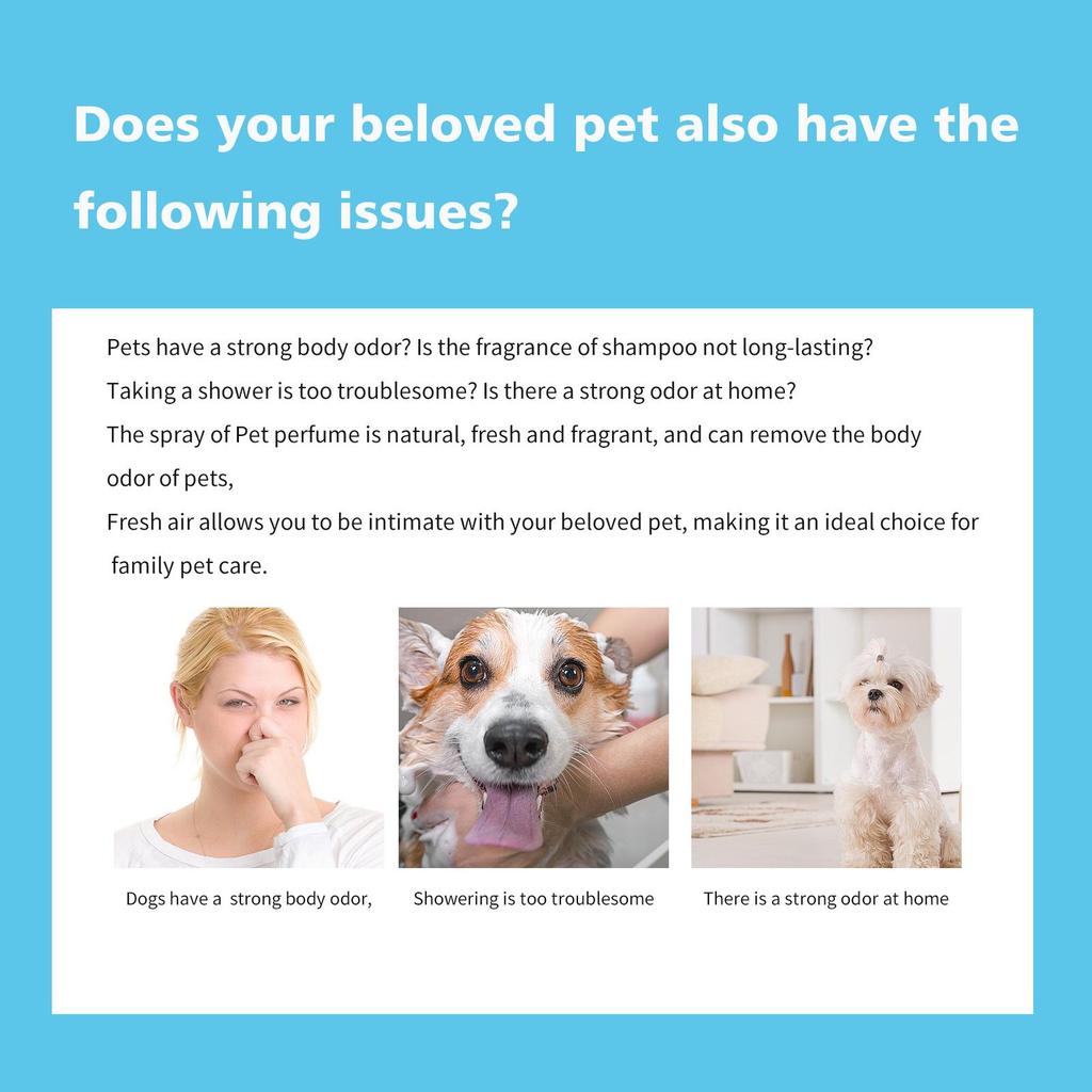 Pet Perfume 100ml: Long-lasting Deodorizing Spray for Cats & Dogs in Elegant Glass Bottle