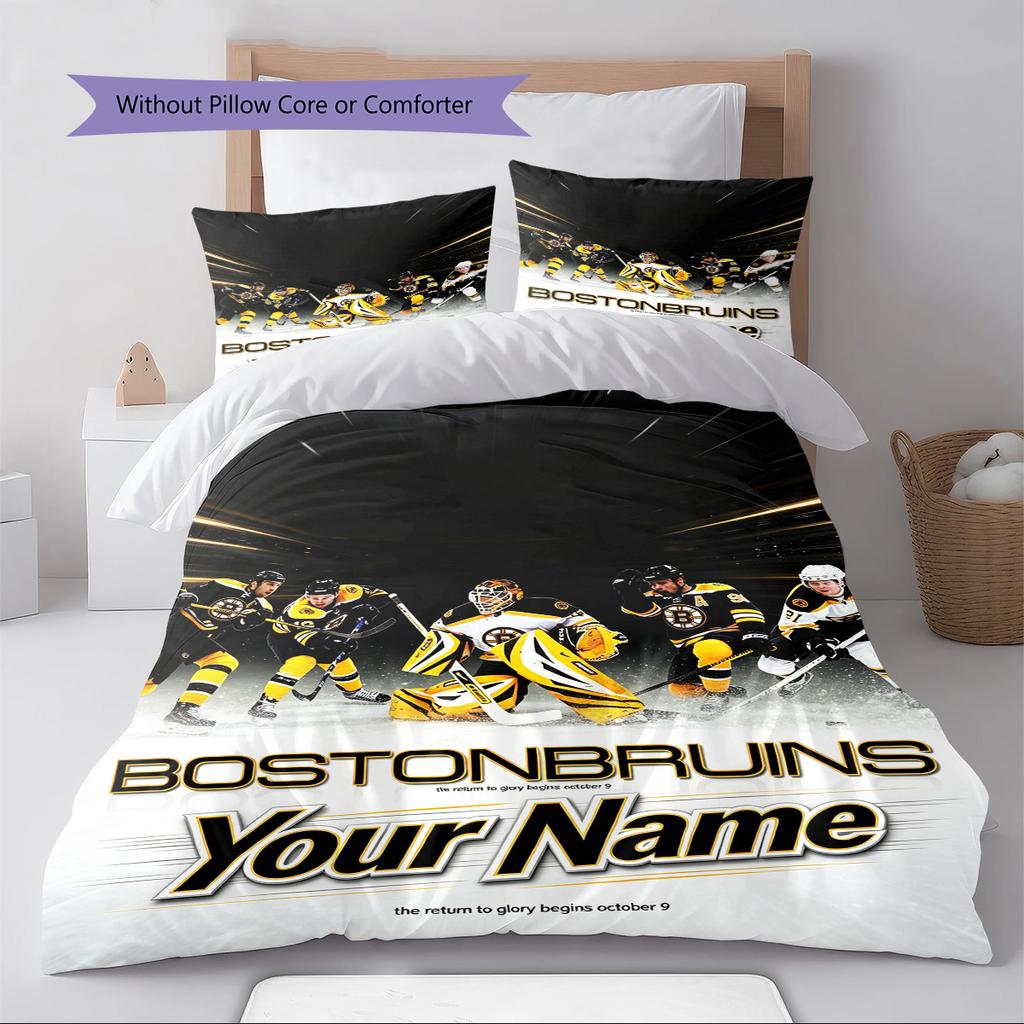 Name Custom Boston Bruins Pattern Bedding Set Quilt Cover Pillowcase Home Decor Gift (1 * duvet cover + 2 * pillowcase, without core)